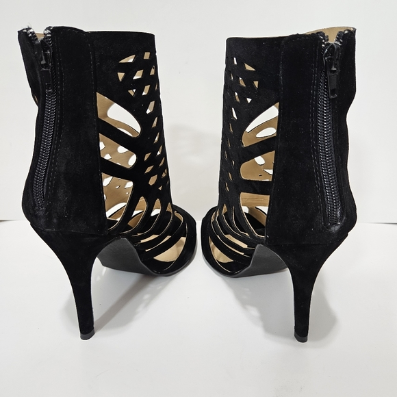 LILIANA Black Velvet Caged/Lasercut Stiletto Bootie Sz 10 - Picture 3 of 7